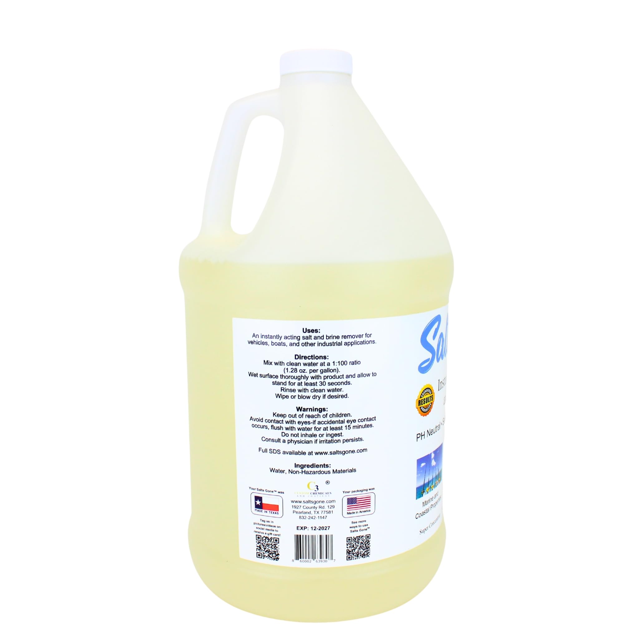 Salts Gone back label closeup detailing directions and safety benefits