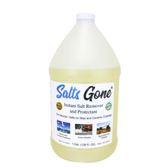 Salts Gone front view of gallon bottle showing label and ease of use