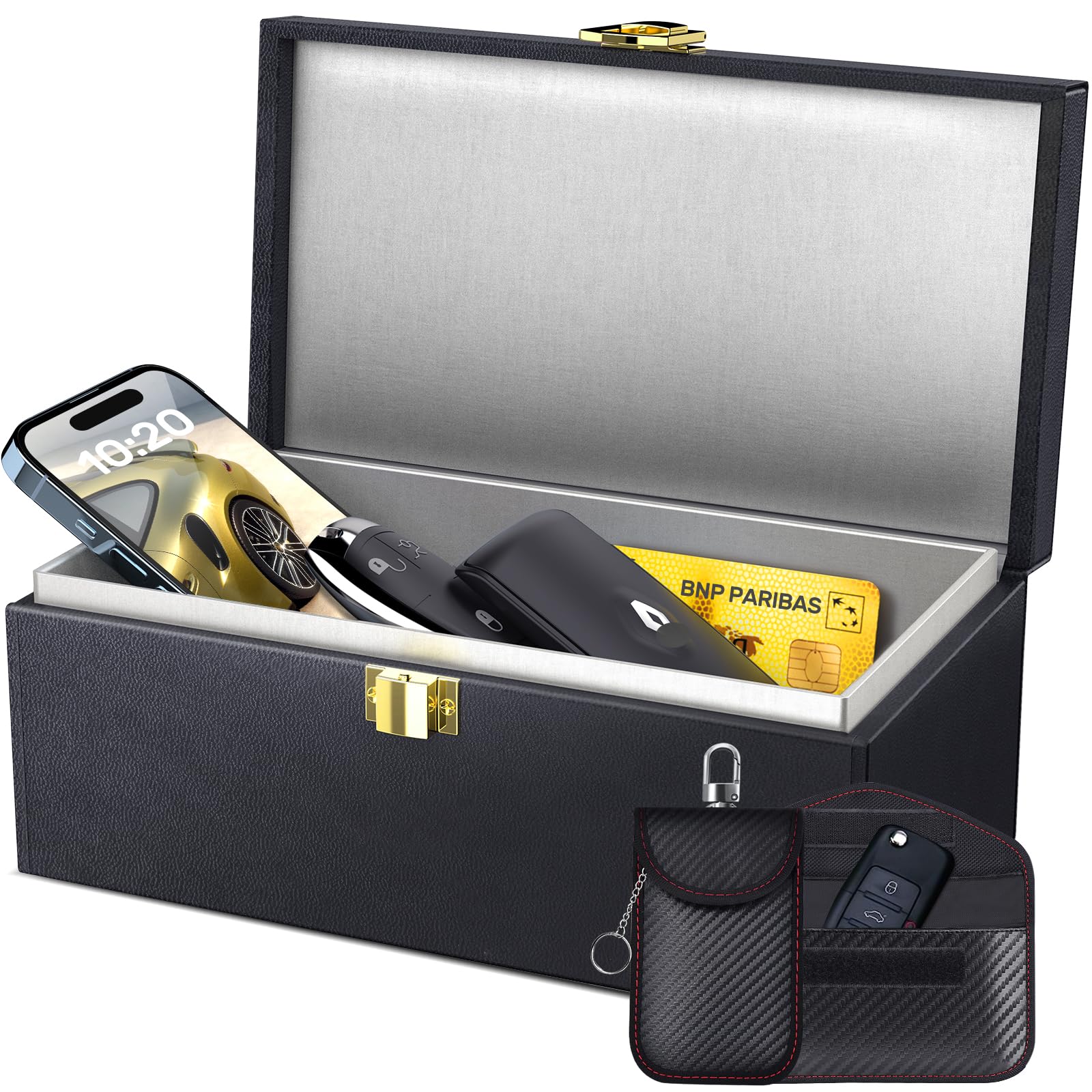 Samfolk front view of Faraday box showing stylish exterior and protection