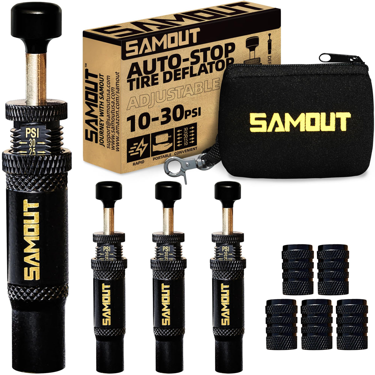 SAMOUT front view of four deflators showing kit portability and quick setup benefit