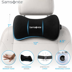 Samsonite installed on car headrest delivering stable neck support while driving