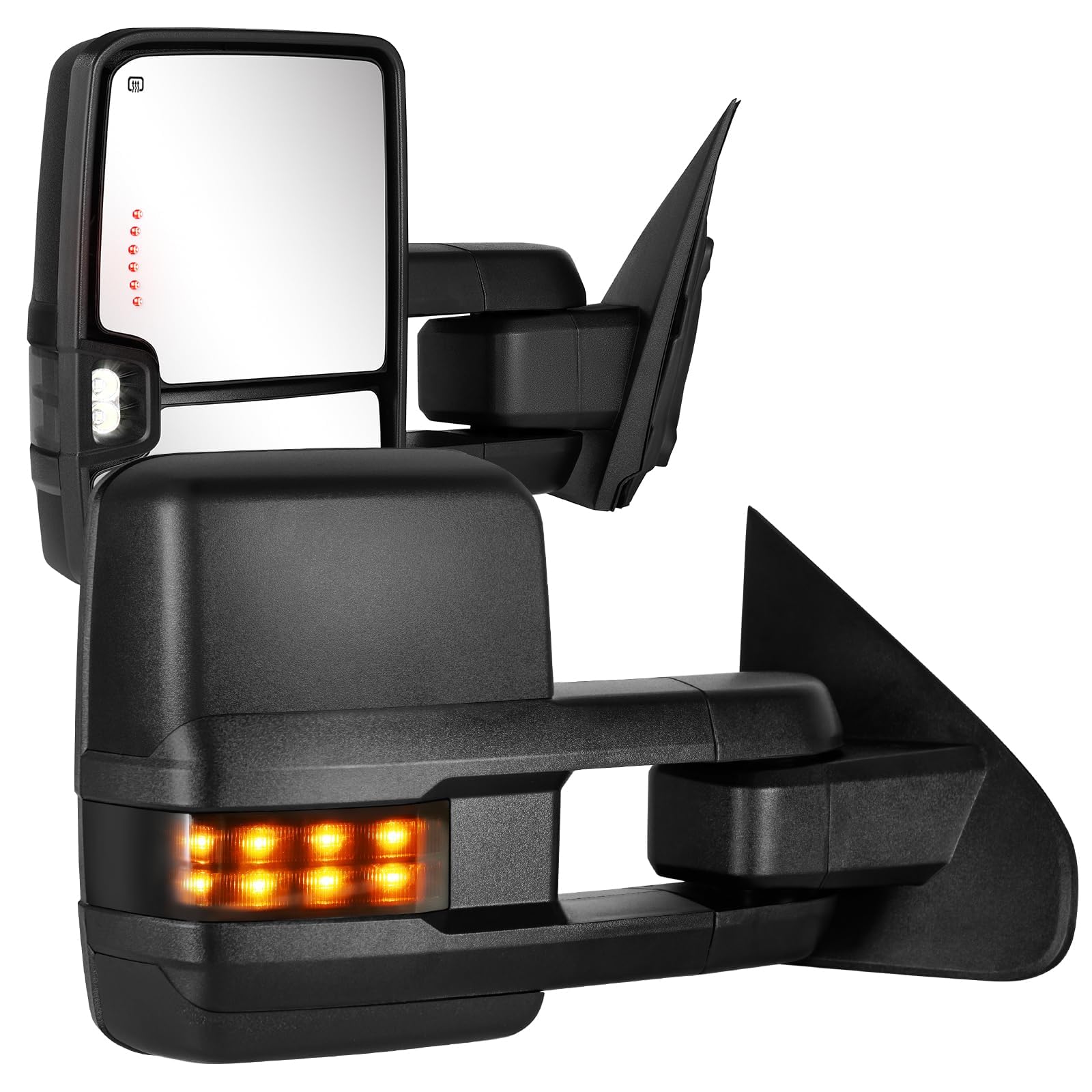 Sanooer front view installed on Silverado showing full mirror and signals for safer towing