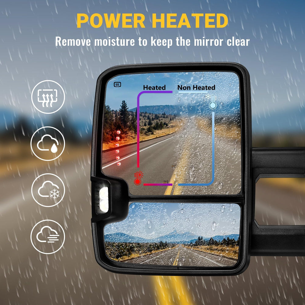 Sanooer mirror shown fully telescoped to extend view past a trailer