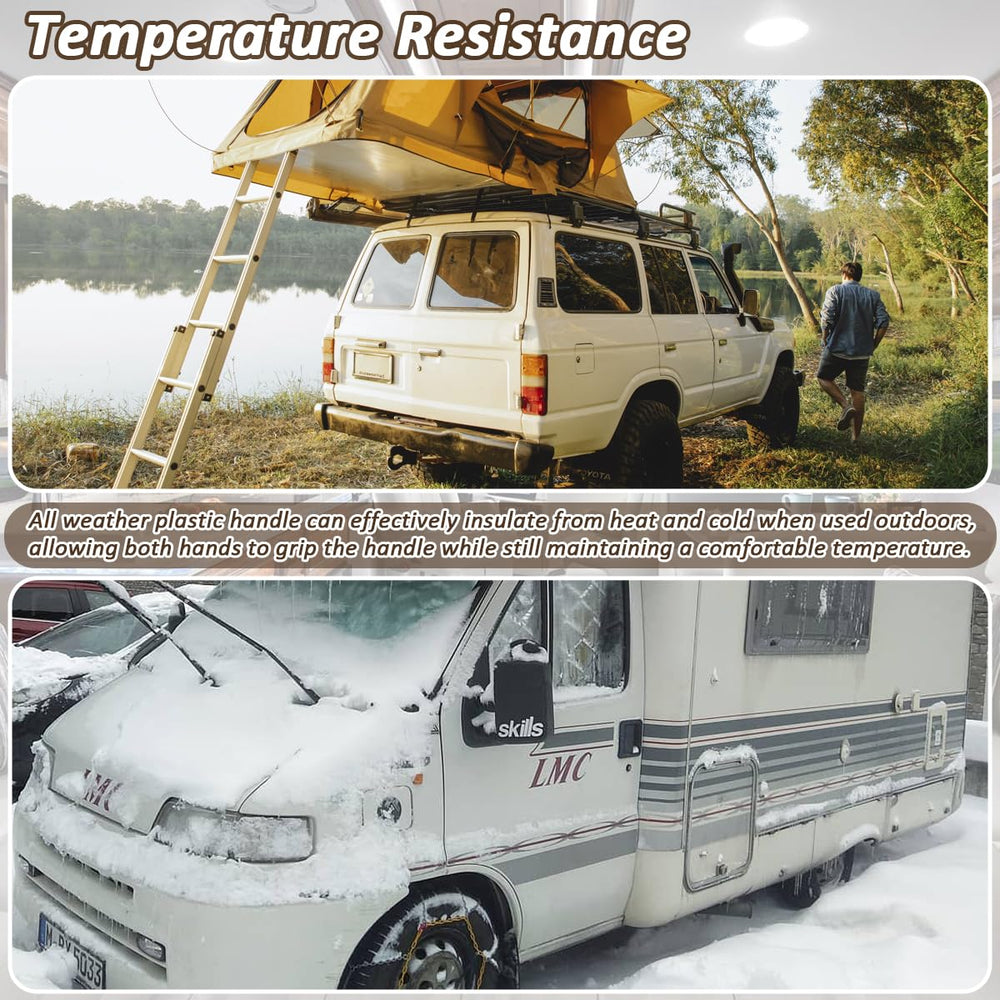 SAQXK mounted on camper door illustrating sturdy support and tidy finish