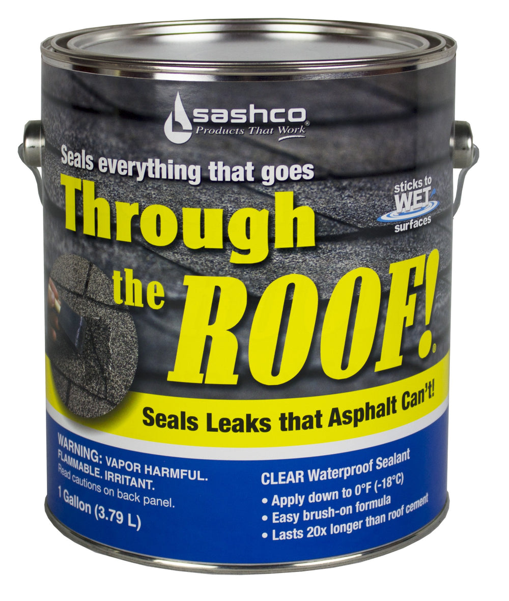 Sashco clear roof sealant front view showing label and packaging benefits