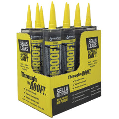 Sashco Through The ROOF front packaging showing 12 clear cartridges for quick waterproof repairs