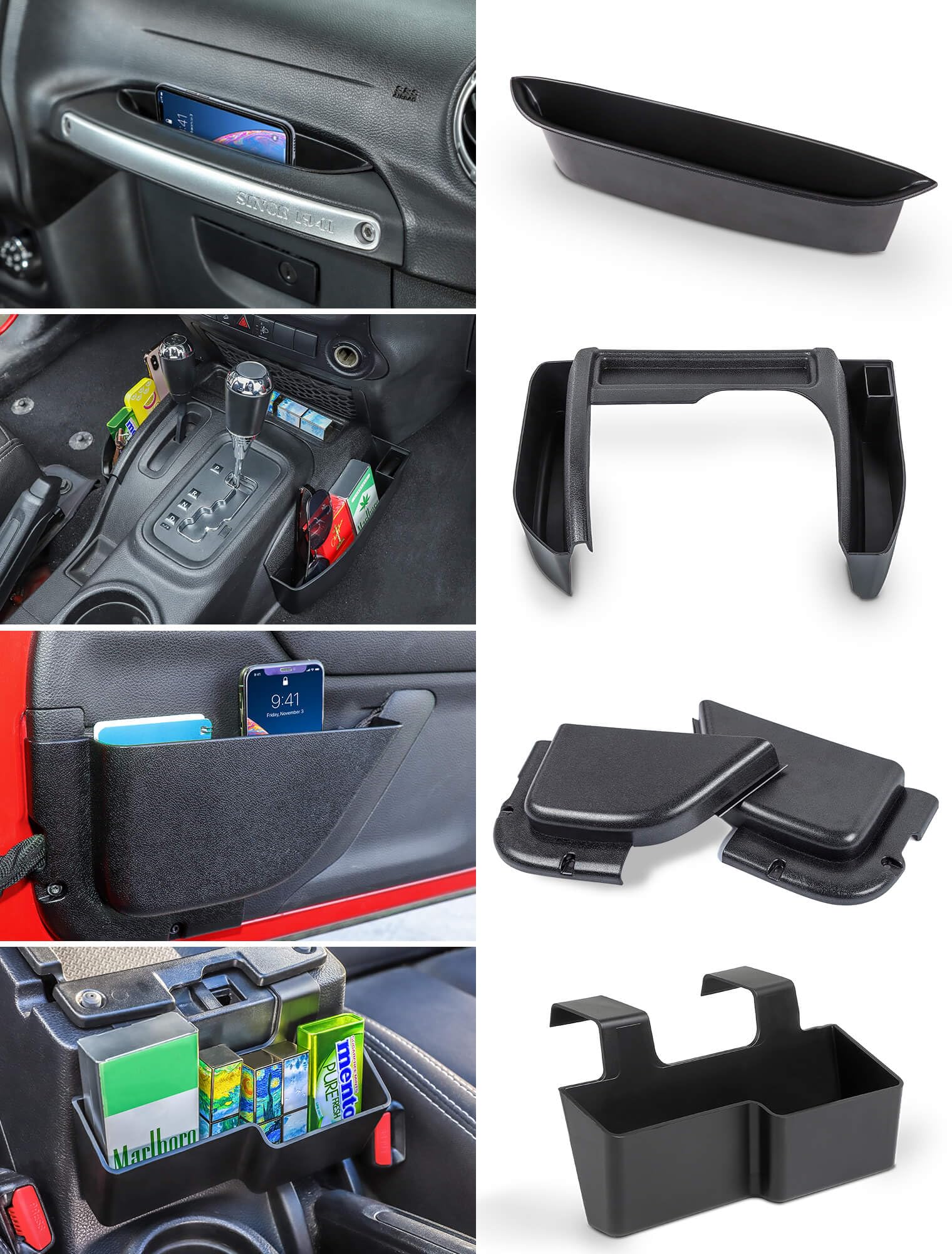 Savadicar front console organizer showing neat storage and improved access
