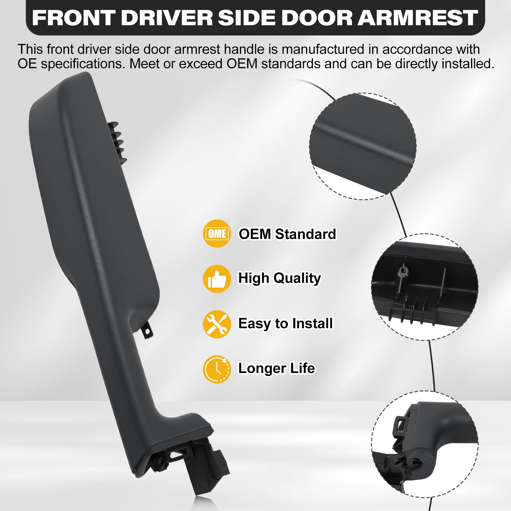 SAYNO armrest handle detail highlighting secure screw hole alignment