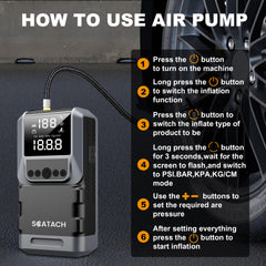 Scatach air compressor inflating a car tire quickly for fast roadside recovery
