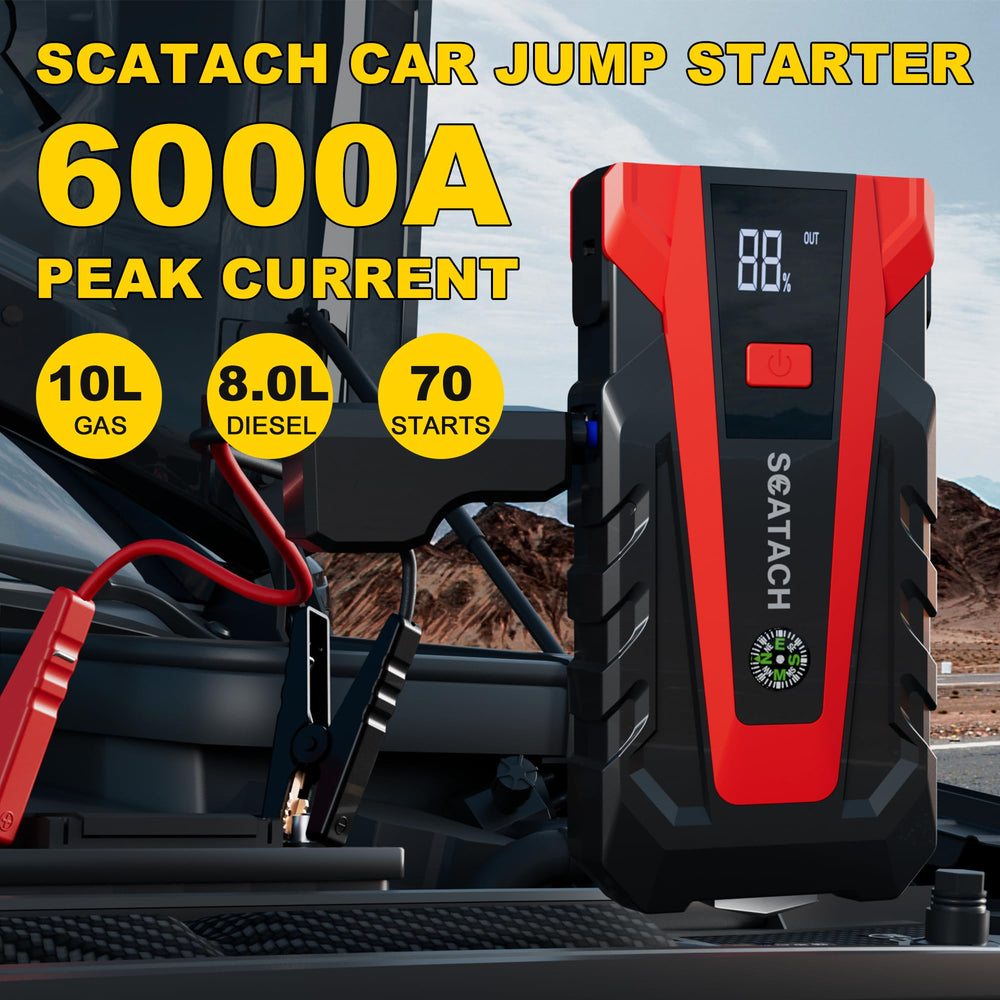 Scatach close-up of smart jumper cable clamps providing safe spark-free connection