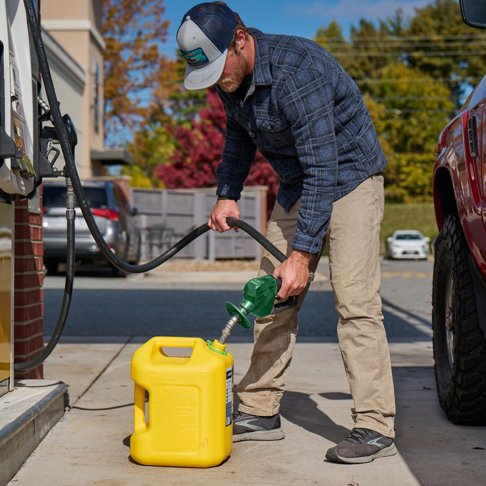 Scepter diesel can refilling a portable generator to save time and reduce spills