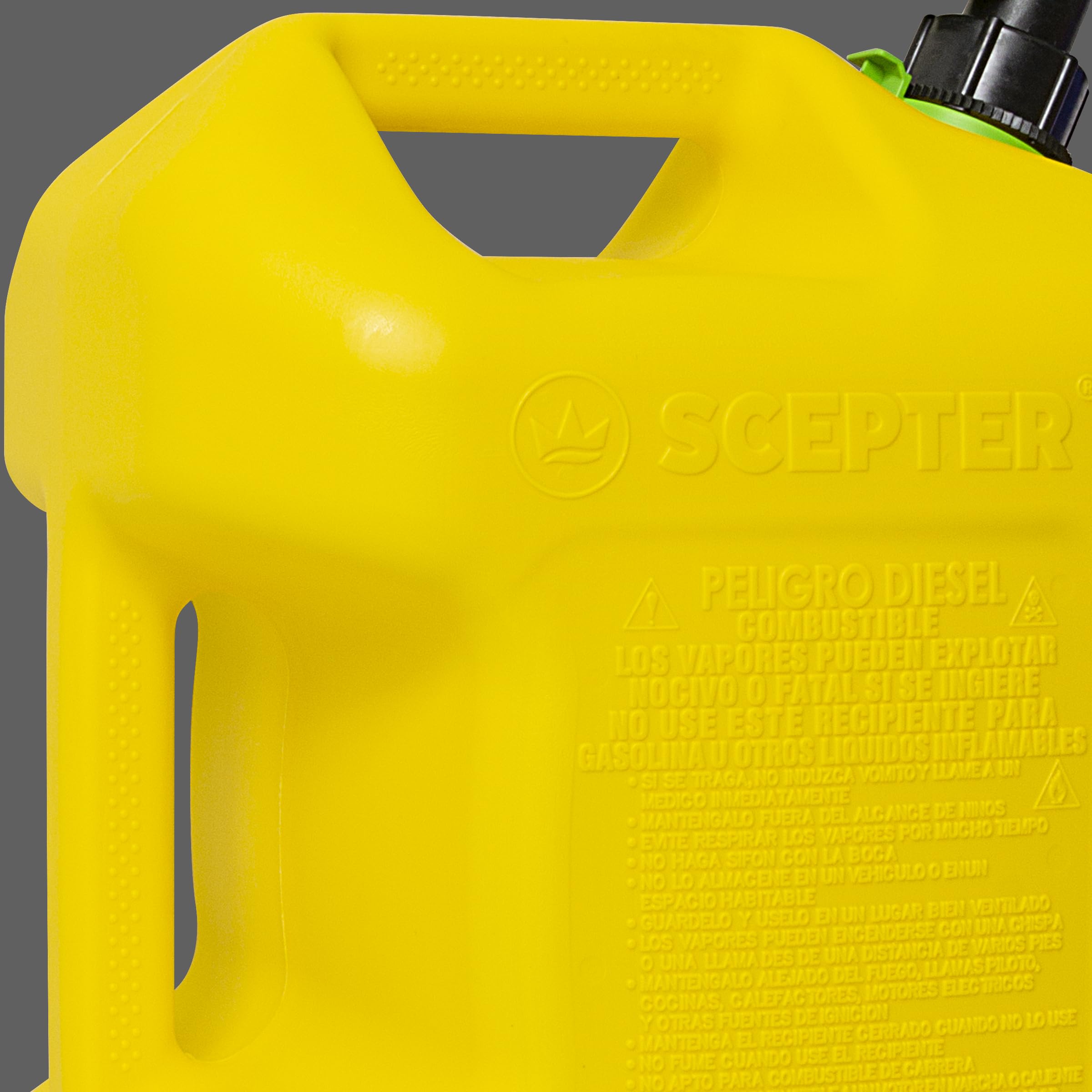 Scepter diesel can next to a gallon bucket to show 5-gallon size and portability