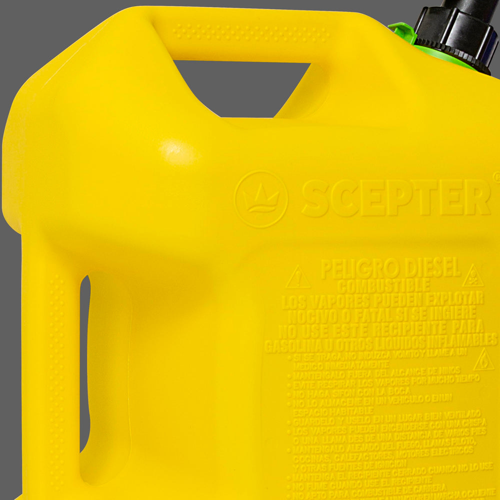 Scepter diesel can next to a gallon bucket to show 5-gallon size and portability