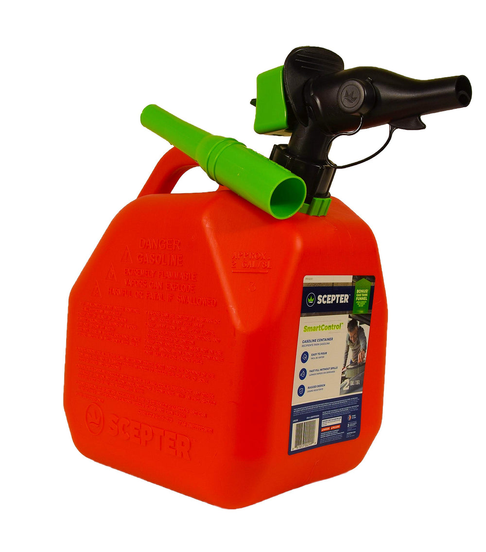 Scepter red can front view showing compact, portable design for controlled refueling