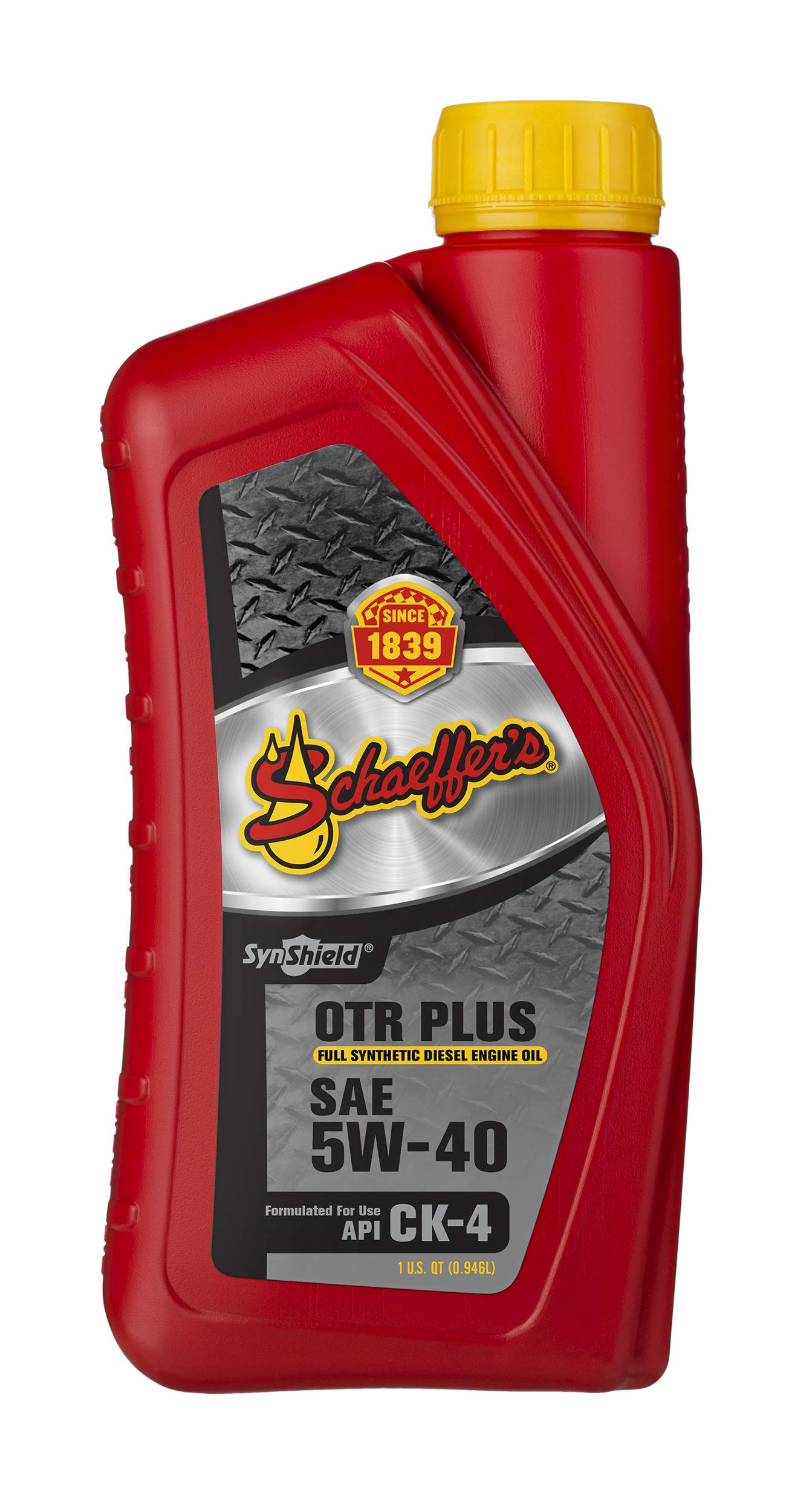 Schaeffer SynShield OTR Plus 1-quart bottle front label showing product identity and specs