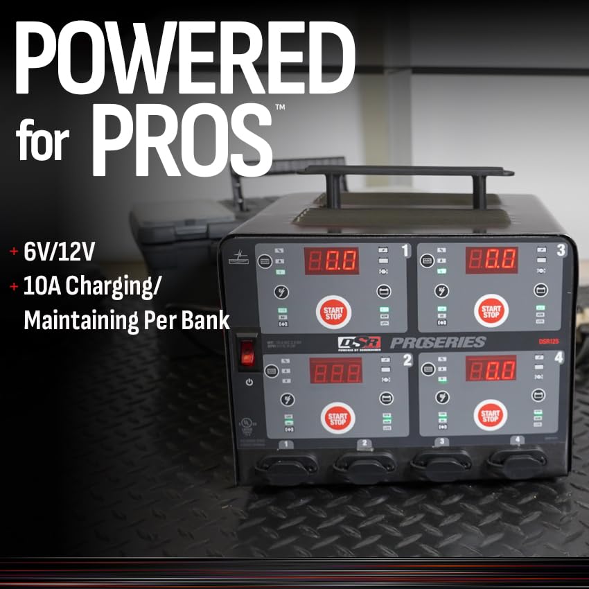 Schumacher DSR125 digital display close-up showing per-bank status for precise diagnostics