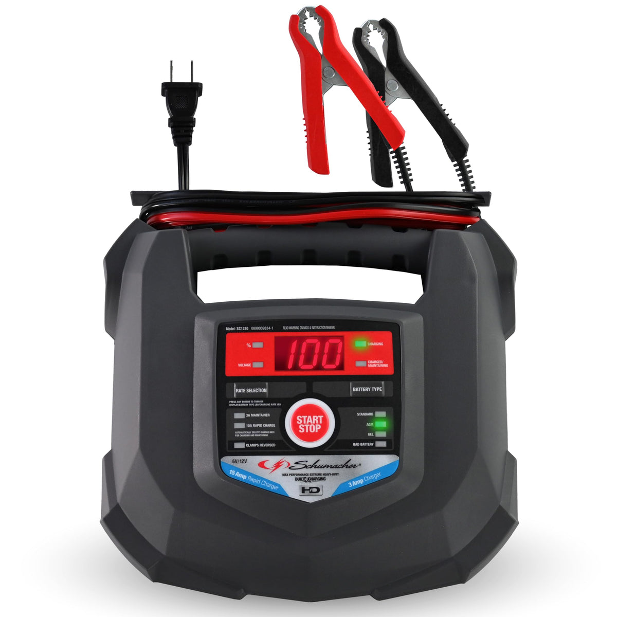 Schumacher SC1280 front panel showing controls and indicators for quick setup and reliability