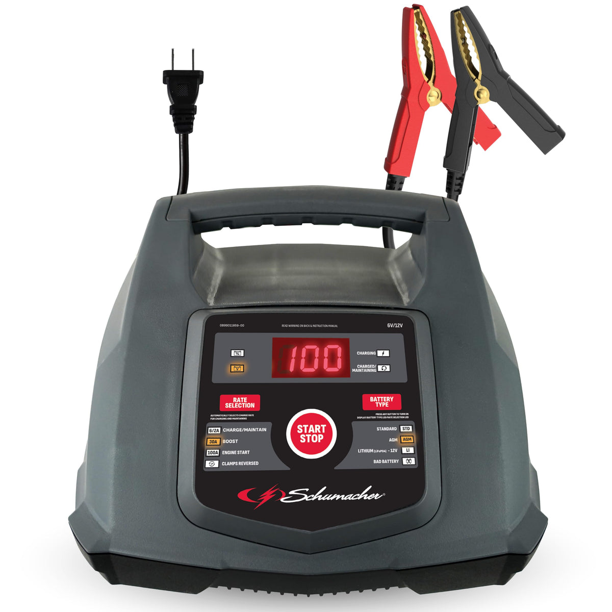Schumacher front view of SC1281 showing durable housing and brand for reliable charging
