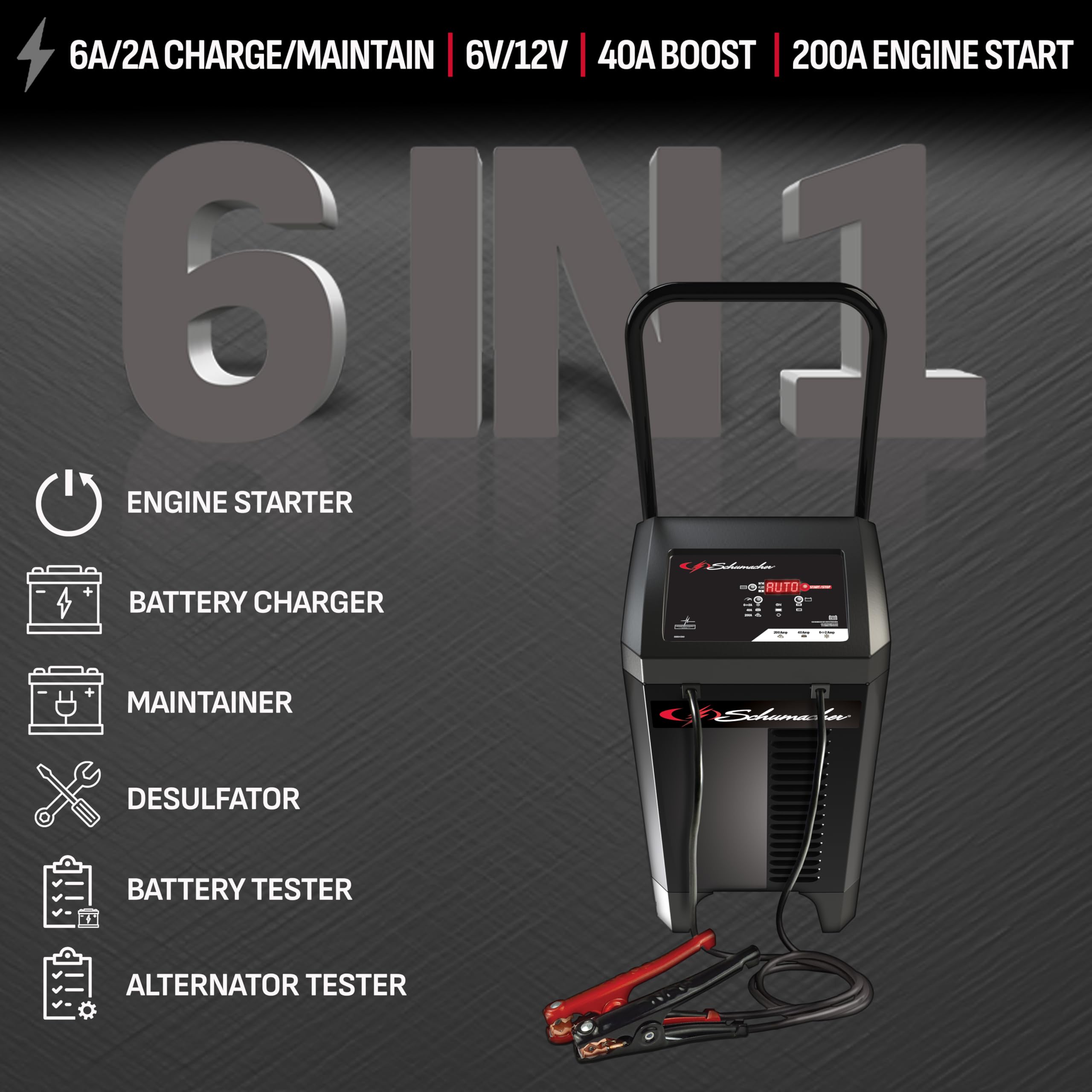 Schumacher Electric SC1353 control panel with clear settings for fast, precise charging