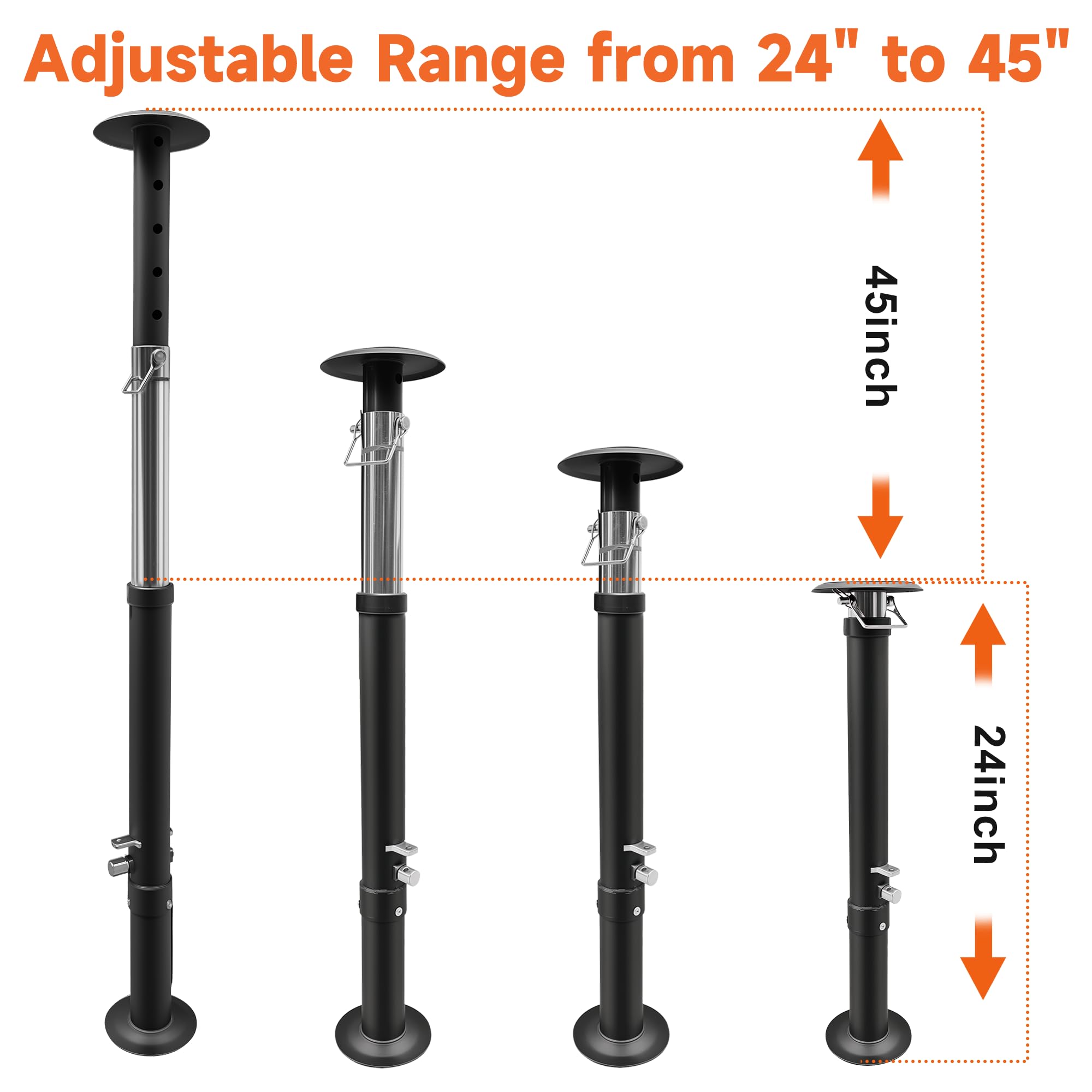 Schumaho adjusted jack demonstrating 24 to 45 inch range for versatile fitment benefit