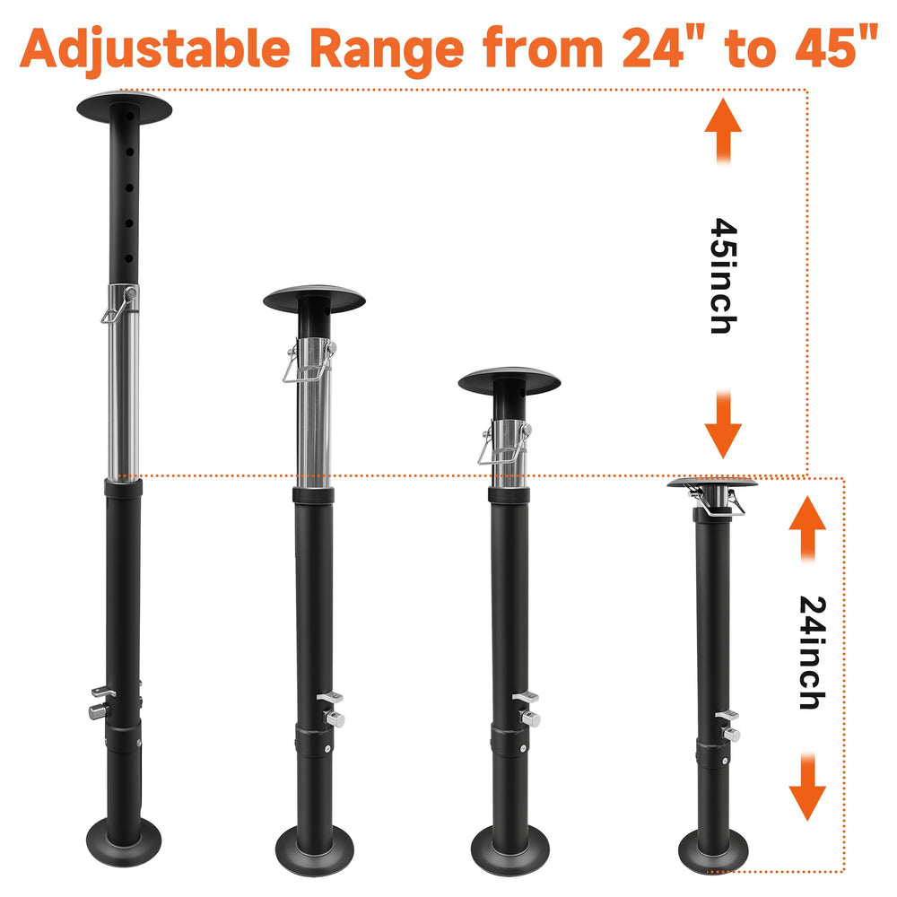 Schumaho adjusted jack demonstrating 24 to 45 inch range for versatile fitment benefit