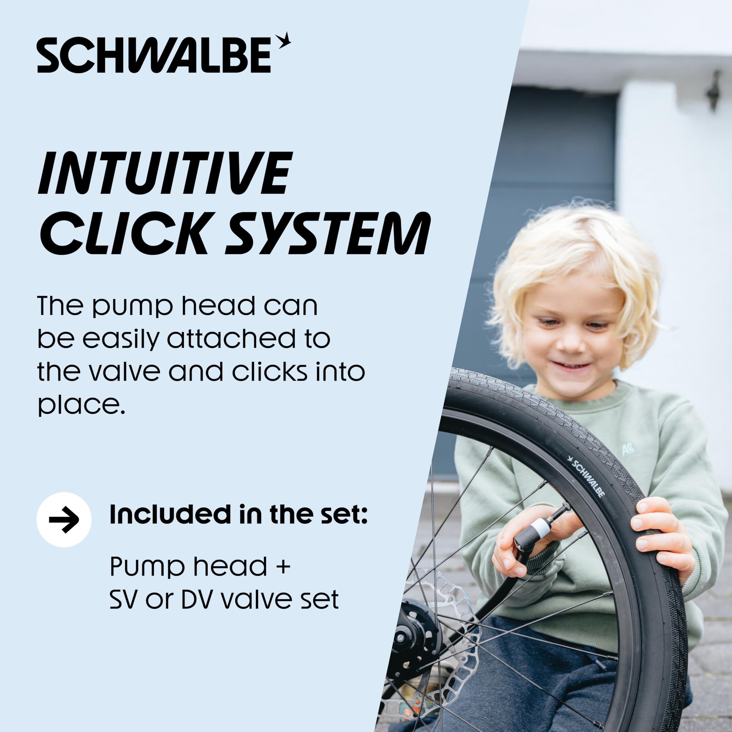 Schwalbe Clik valve in use during roadside inflation demonstrating fast one-handed operation