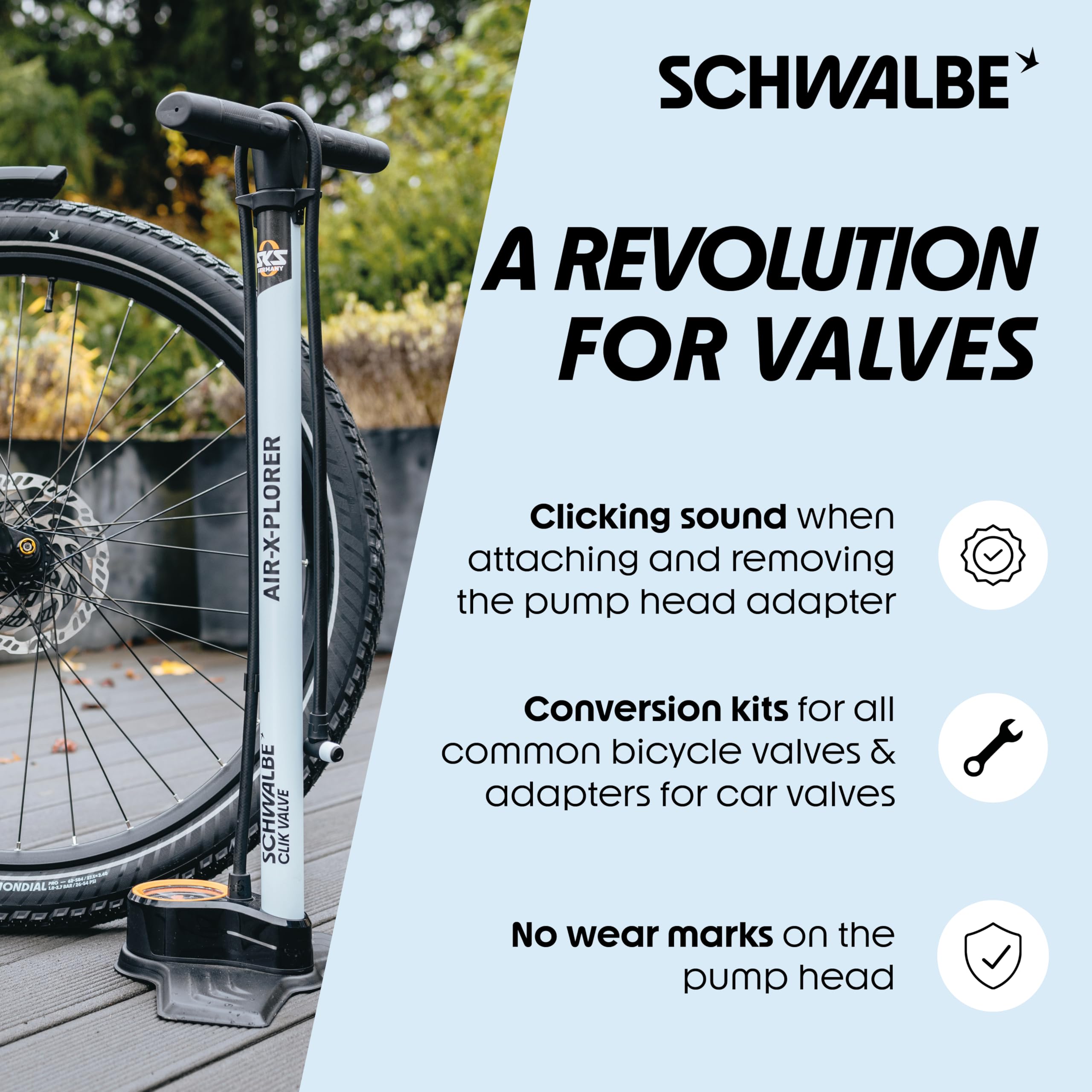 Schwalbe Clik valve installed on rim with scale to show size and fit reliability
