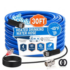 Scilulu 30FT front view showing full heated hose and connectors for reliable flow