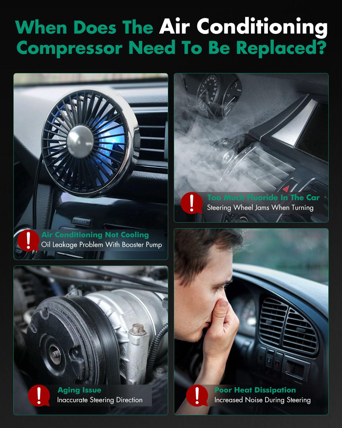SCITOO installed compressor in an engine bay demonstrating restored cabin cooling
