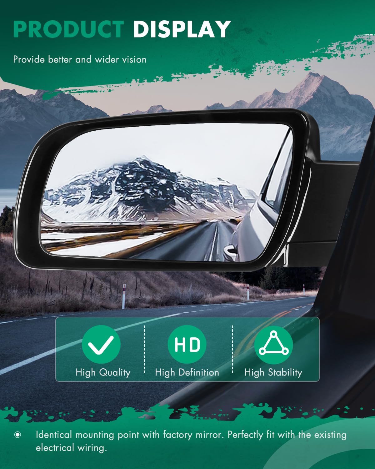 SCITOO black finish texture on mirror housing, resists weathering