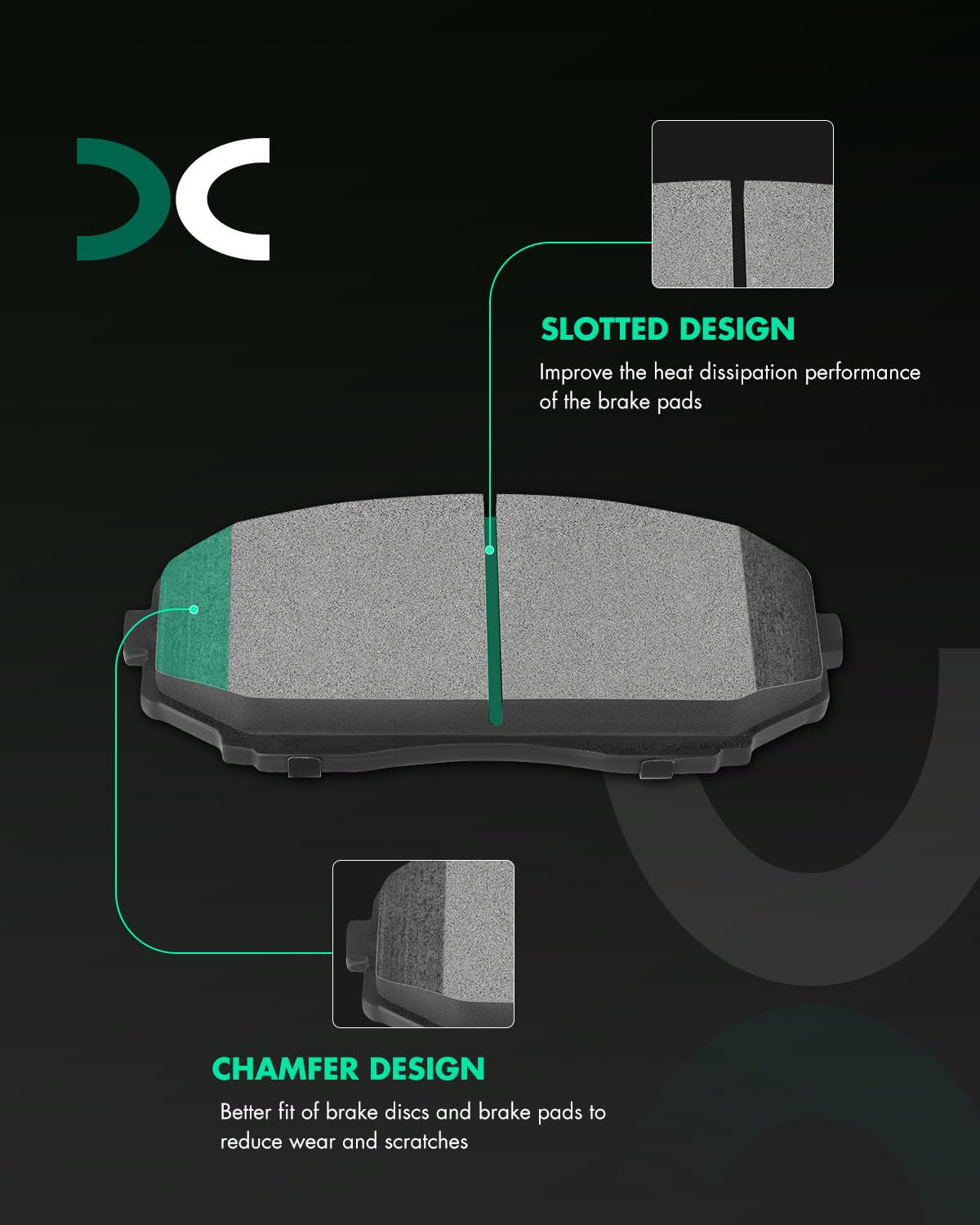 SCITOO brake pad backplate detail highlighting gasket that reduces vibration and noise