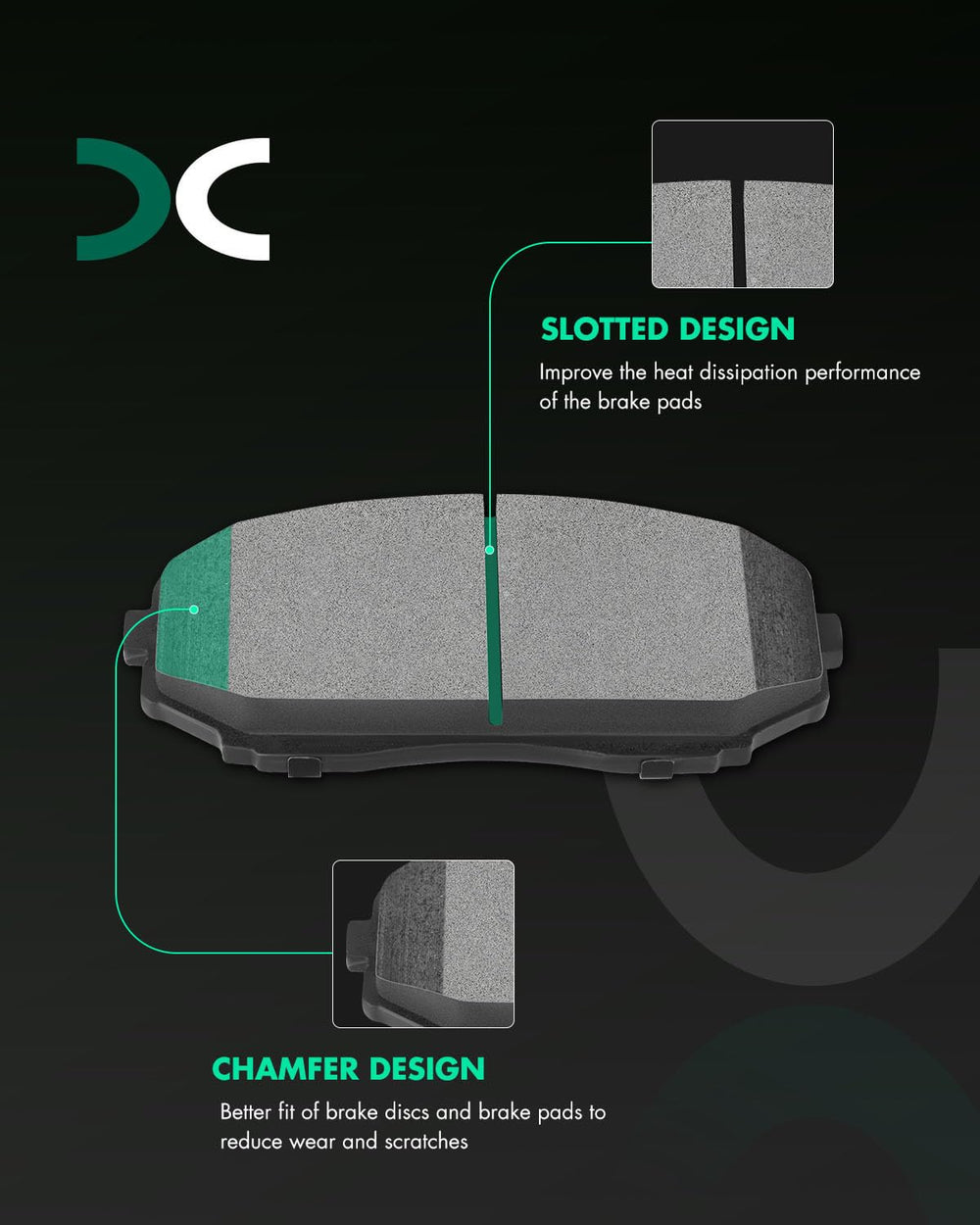 SCITOO brake pad backplate detail highlighting gasket that reduces vibration and noise