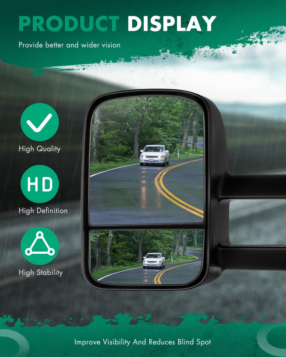 SCITOO mirror extended telescoping position for towing clearance