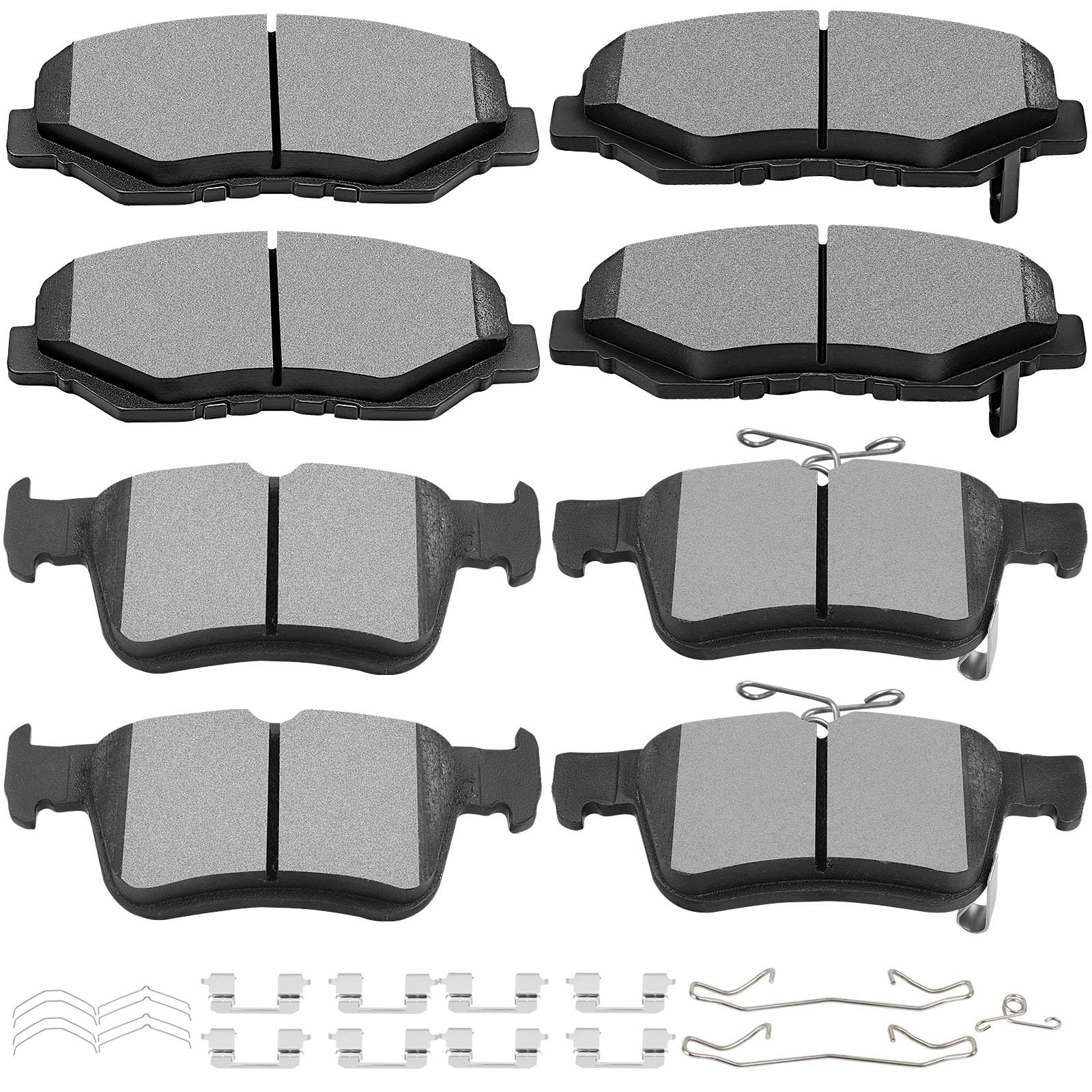 SCITOO front and rear brake pad kit showing complete 8-piece set and fitment benefit