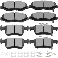 SCITOO front and rear brake pad kit showing complete 8-piece set and fitment benefit