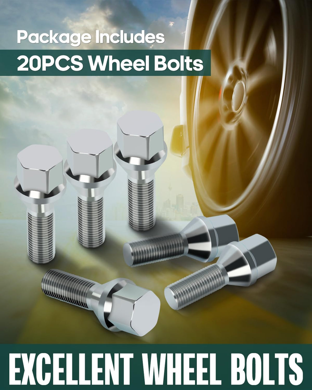 SCITOO lug bolts installed on wheel demonstrating proper fit and safety