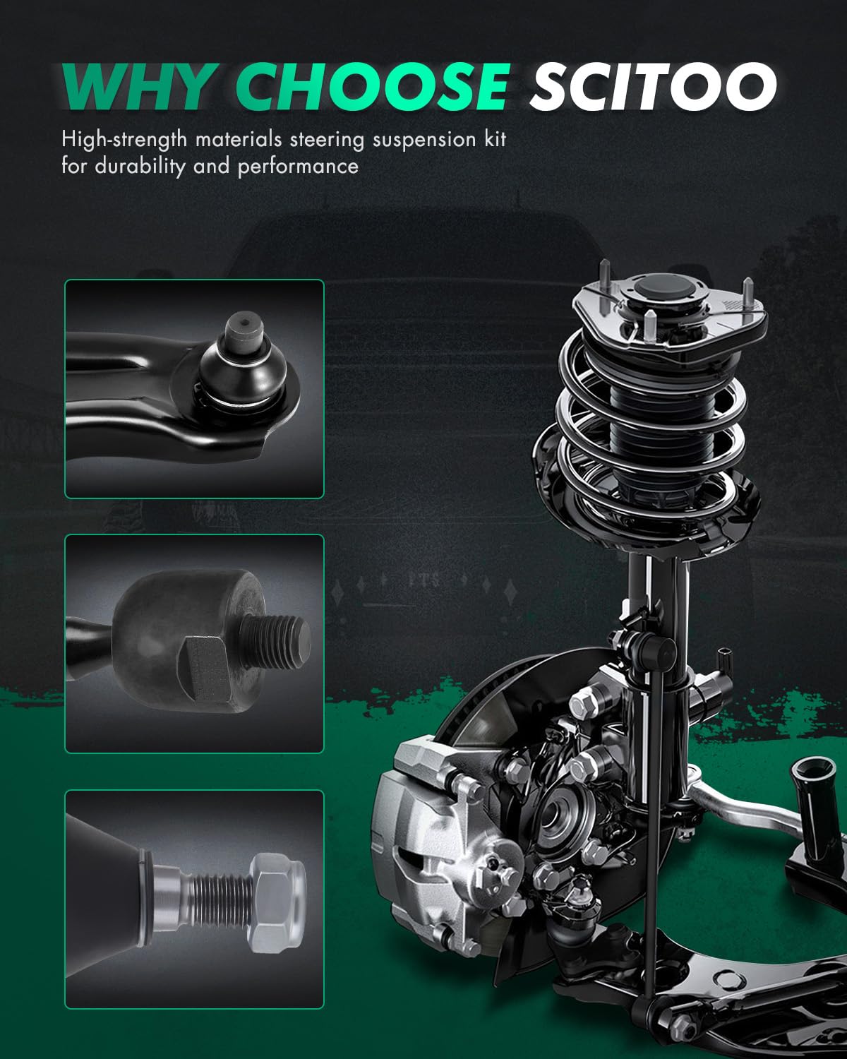 SCITOO installed control arm on car illustrating restored suspension performance
