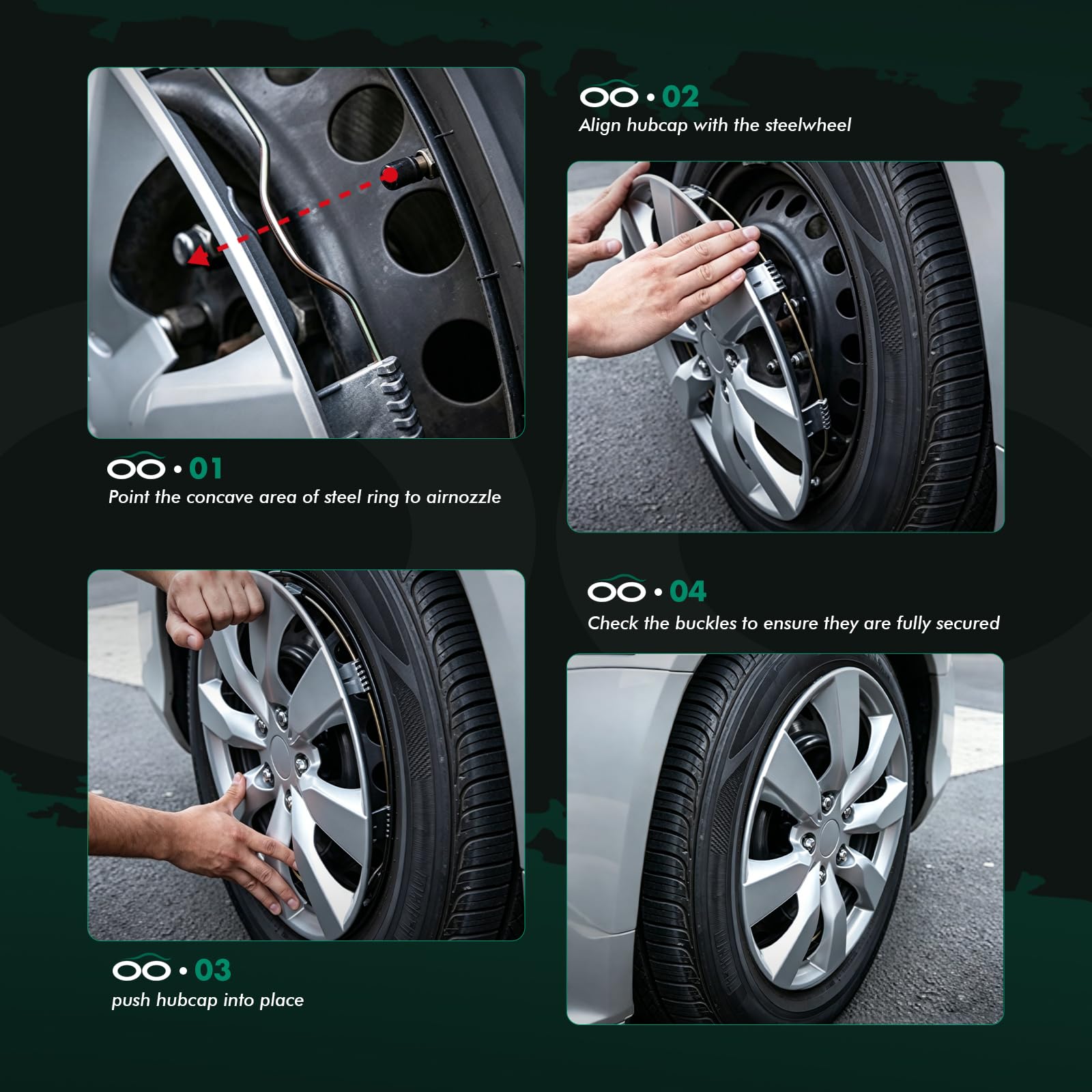 SCITOO hubcap installed on wheel demonstrating neat coverage and rust protection