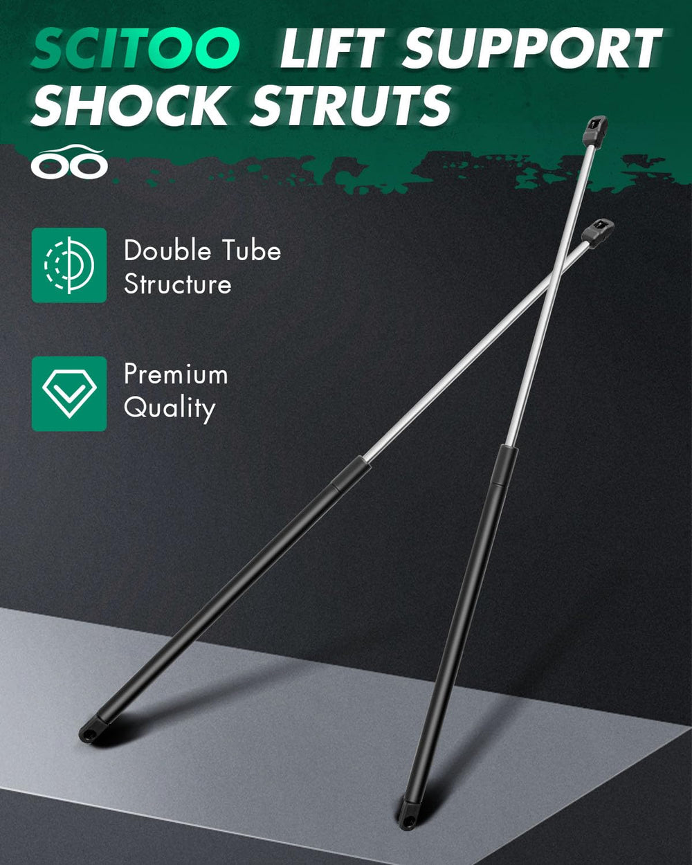 SCITOO installed hood struts on open hood in garage for safer maintenance
