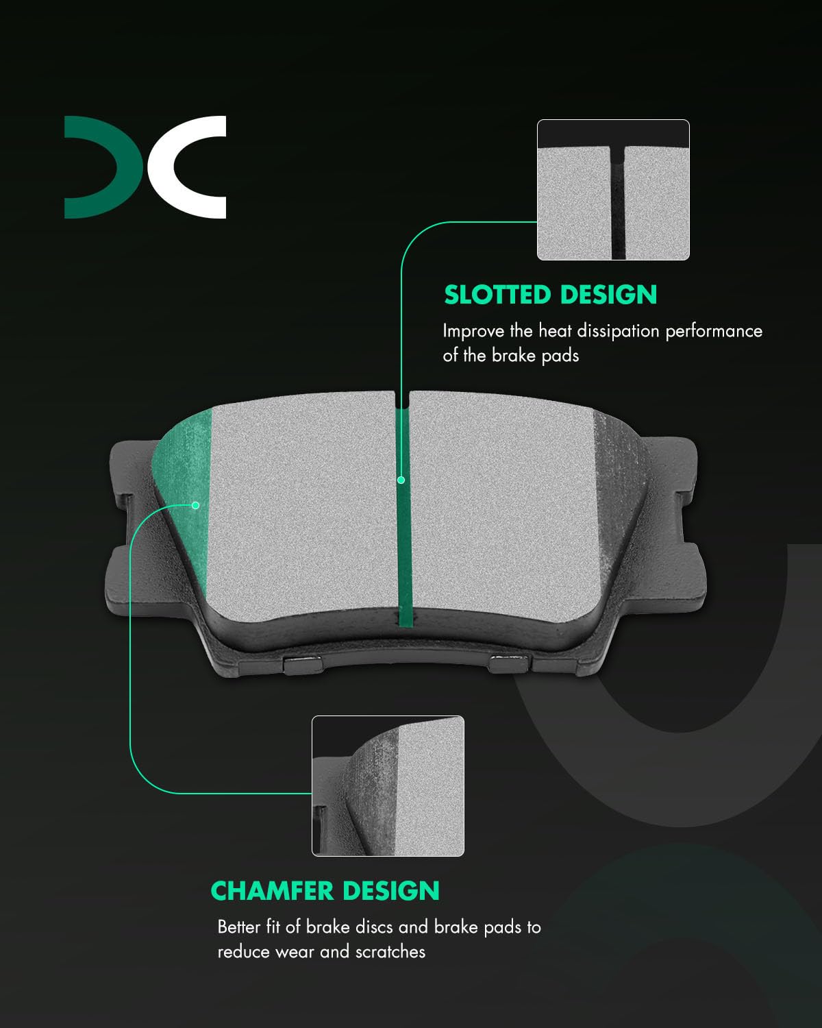 SCITOO ceramic brake pad front profile displaying friction surface for quick bedding and reliable stopping