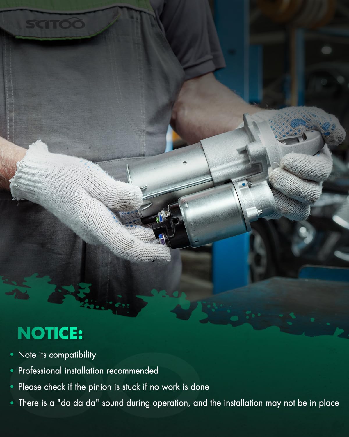 SCITOO starter installed in Hyundai Elantra engine bay showing direct fit