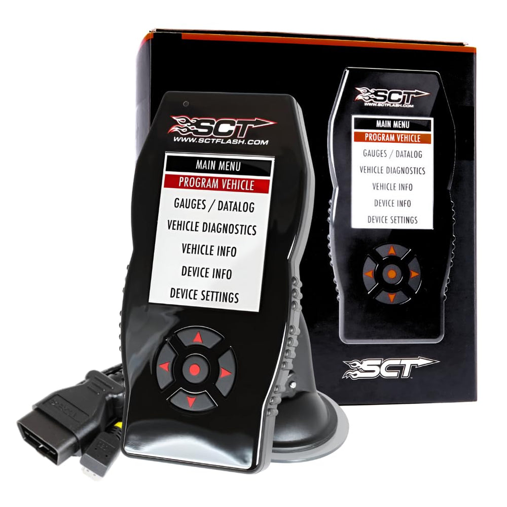 SCT X4 next to a smartphone for scale illustrating portable handheld size