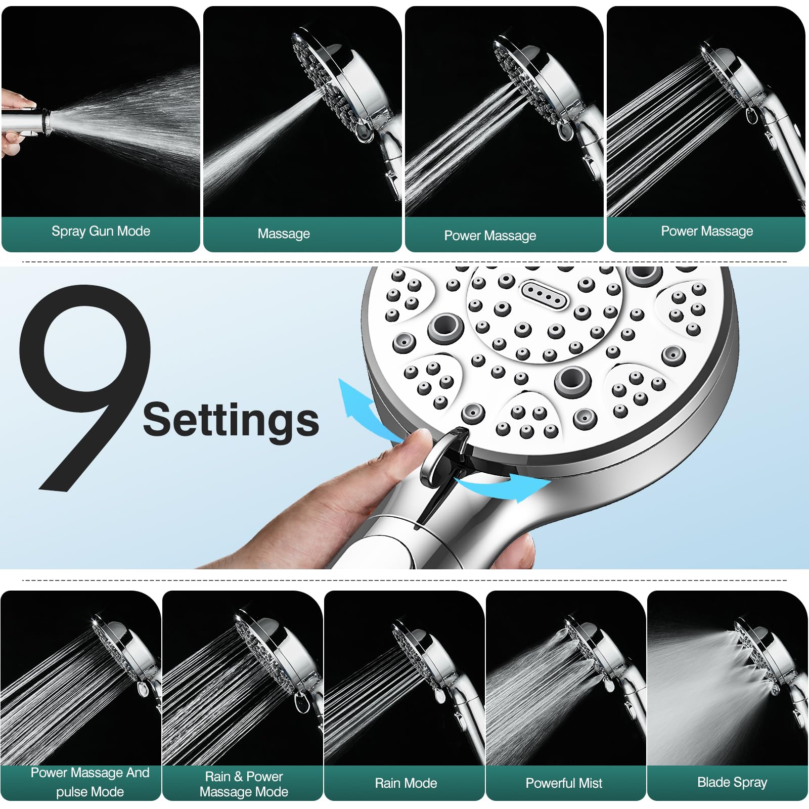 SeaCity shower head spraying multiple modes demonstrating versatile rinsing
