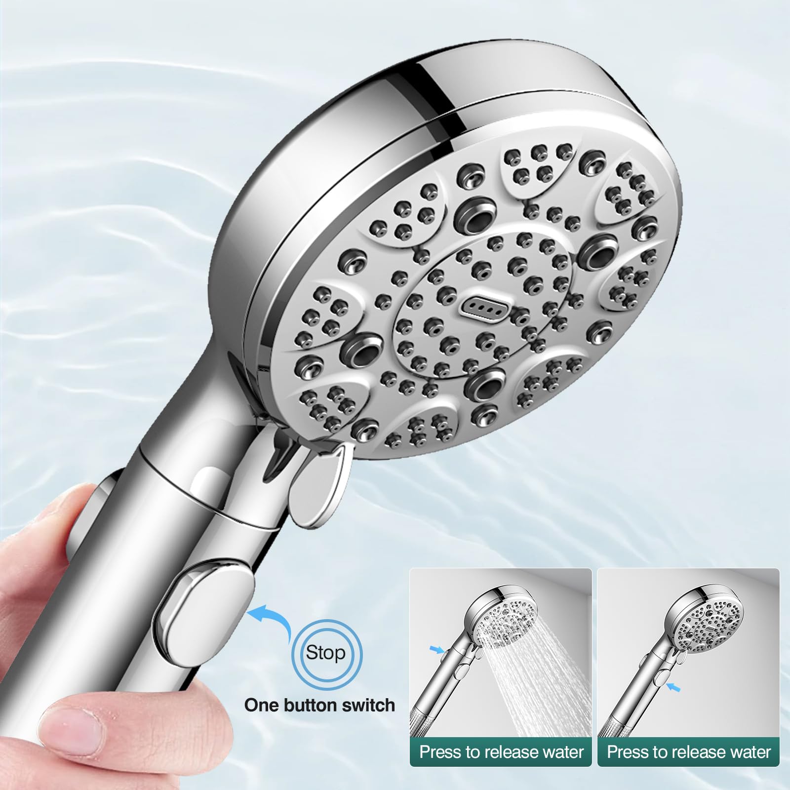SeaCity shower head one-button switch for instant water pause and savings
