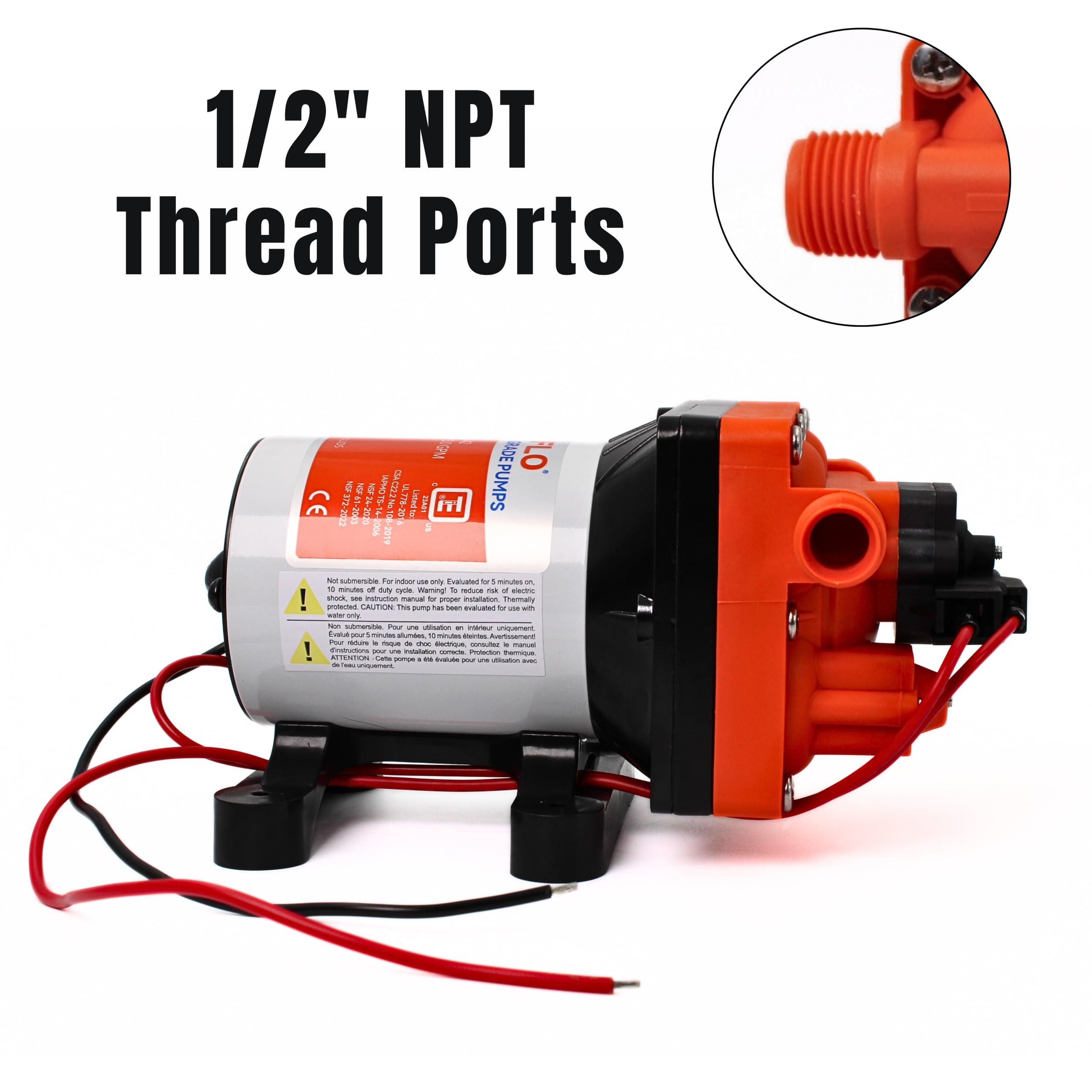 SEAFLO ports and thread detail that enable easy plumbing connections