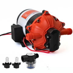 SEAFLO front view showing pump body and compact design benefit