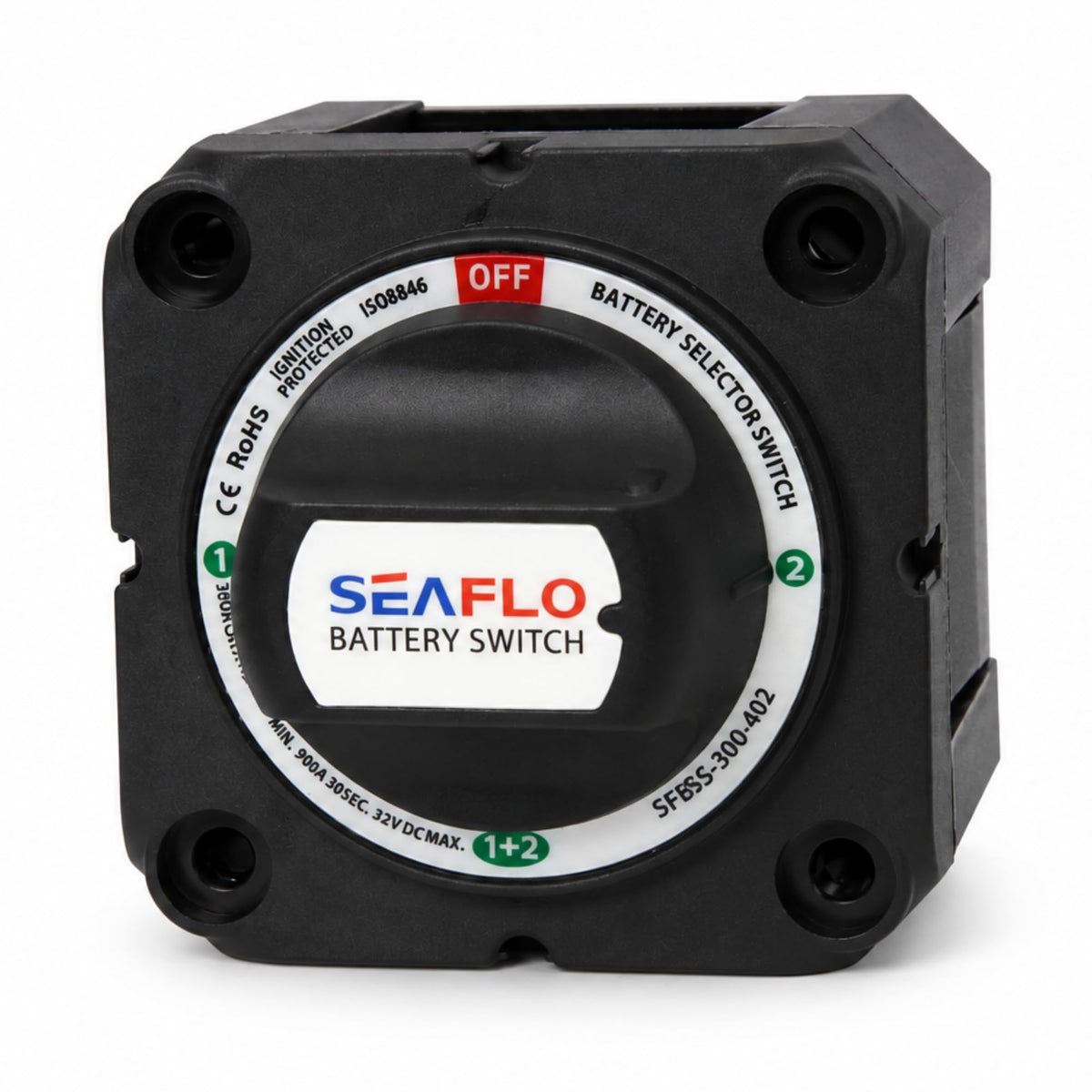 SEAFLO front panel selector switch showing knob and position labels for easy control