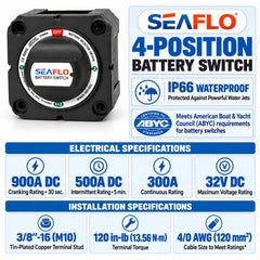 SEAFLO side profile highlighting IP66 seal for waterproof durability in harsh conditions