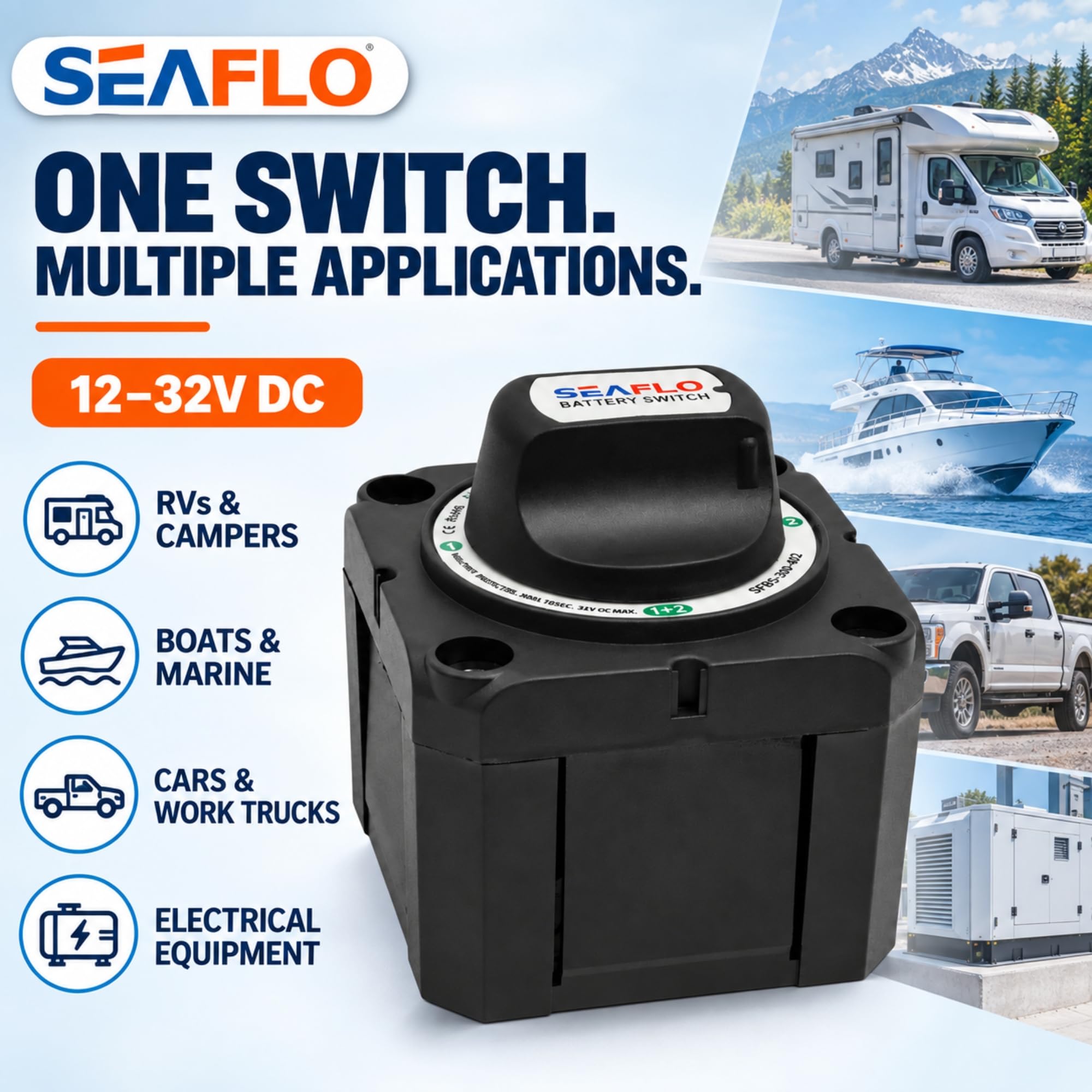 SEAFLO wiring connection detail demonstrating secure one-piece terminal and vibration resistance