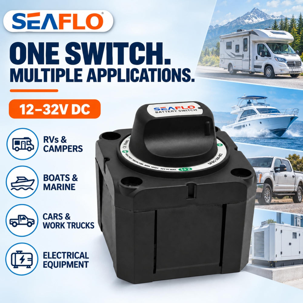 SEAFLO wiring connection detail demonstrating secure one-piece terminal and vibration resistance